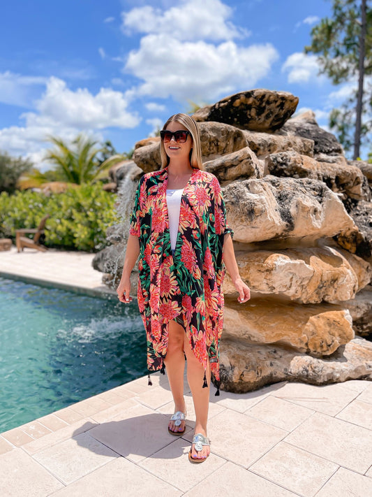 How to Style the All Over Floral Print Kimono in Two Colors