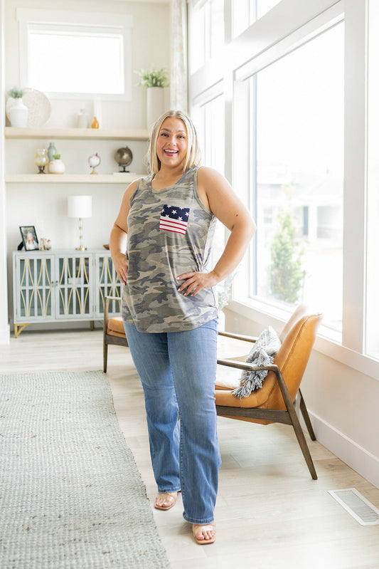 Express Your Patriotic Style: Camouflage Flag Pocket Tank