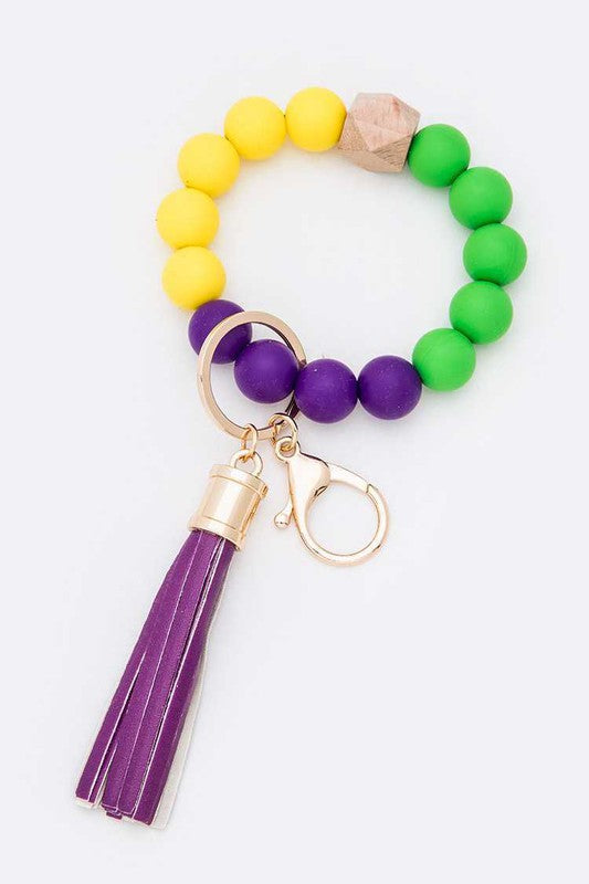 Add a Touch of Mardi Gras Magic with our Large Beads Tassel Bracelet Key Chain