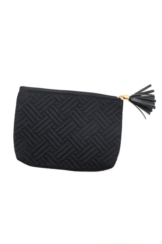 Effortlessly Carry Your Essentials with the Quilted Travel Zip Pouch in Black