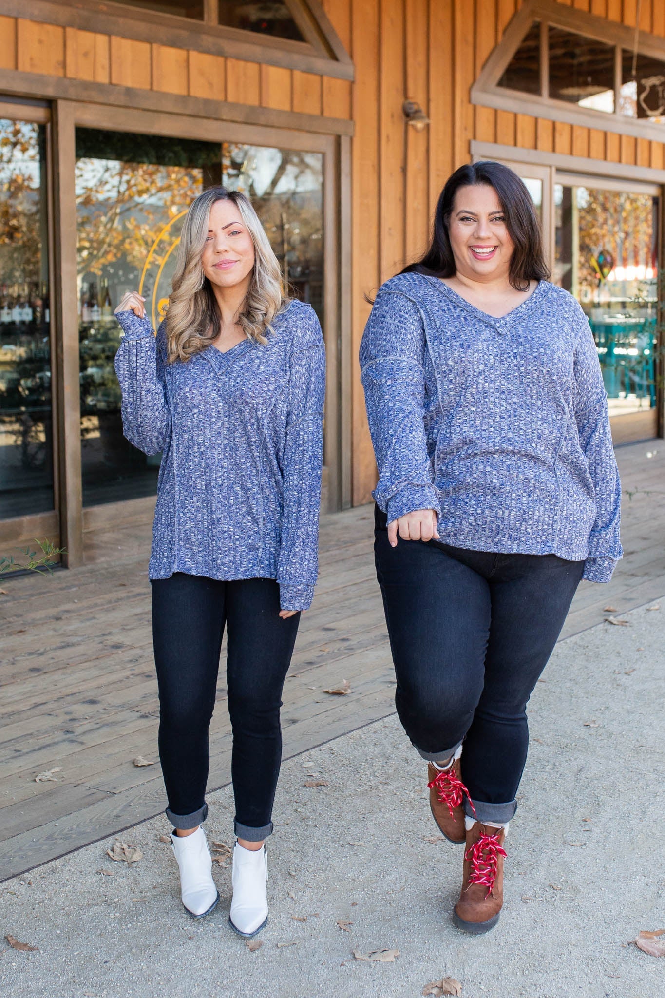 Wavy Navy Puff Sleeve Top