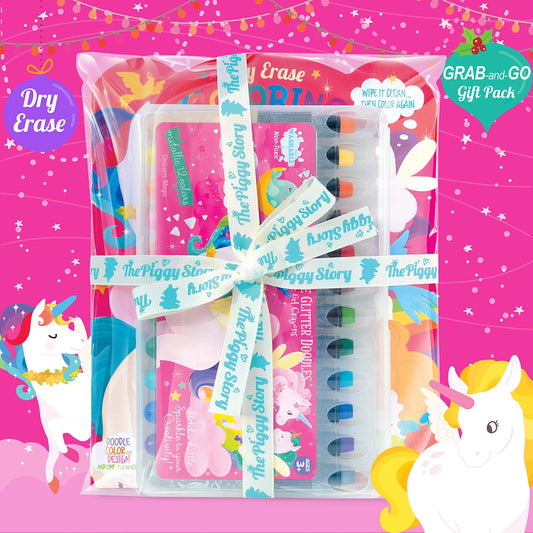 Glitter Unicorn Dry Erase Coloring Gift Set For Kids