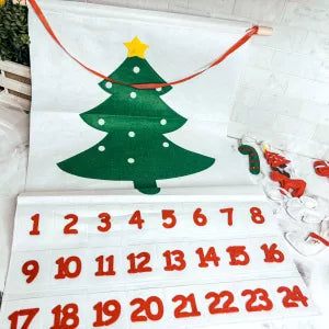 Hanging Christmas Advent Calendar With Pockets & Reusable + Handmade Cotton Plush Ornaments