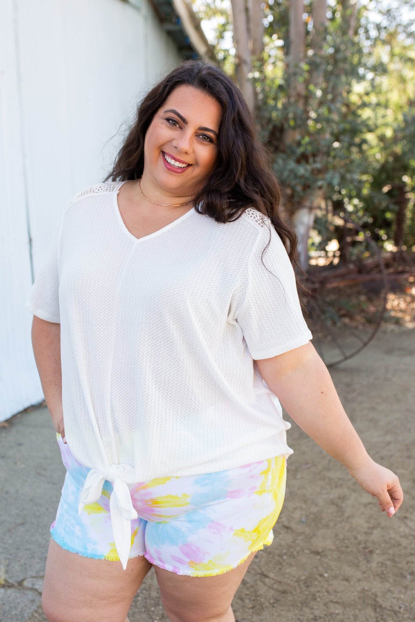 Spirited Front Tie Top in White