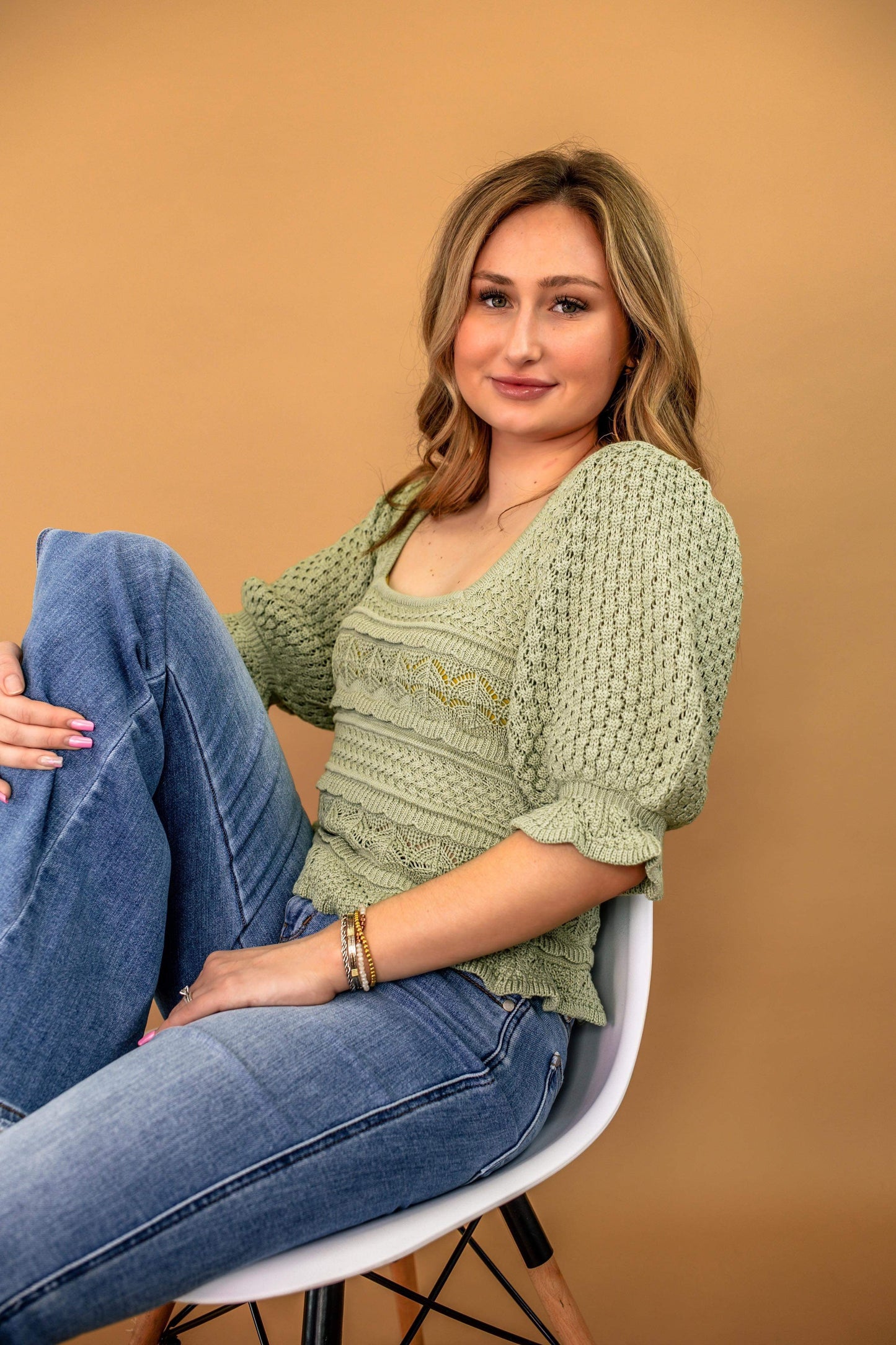 Chelsey Eyelet Knit Top in Sage