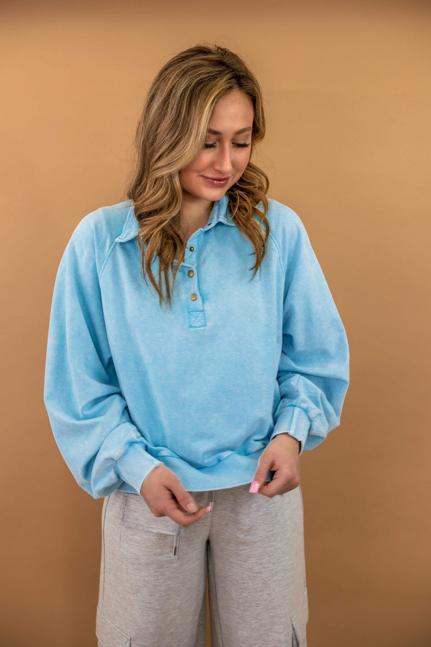 Presley Button Up Pullover in Blue