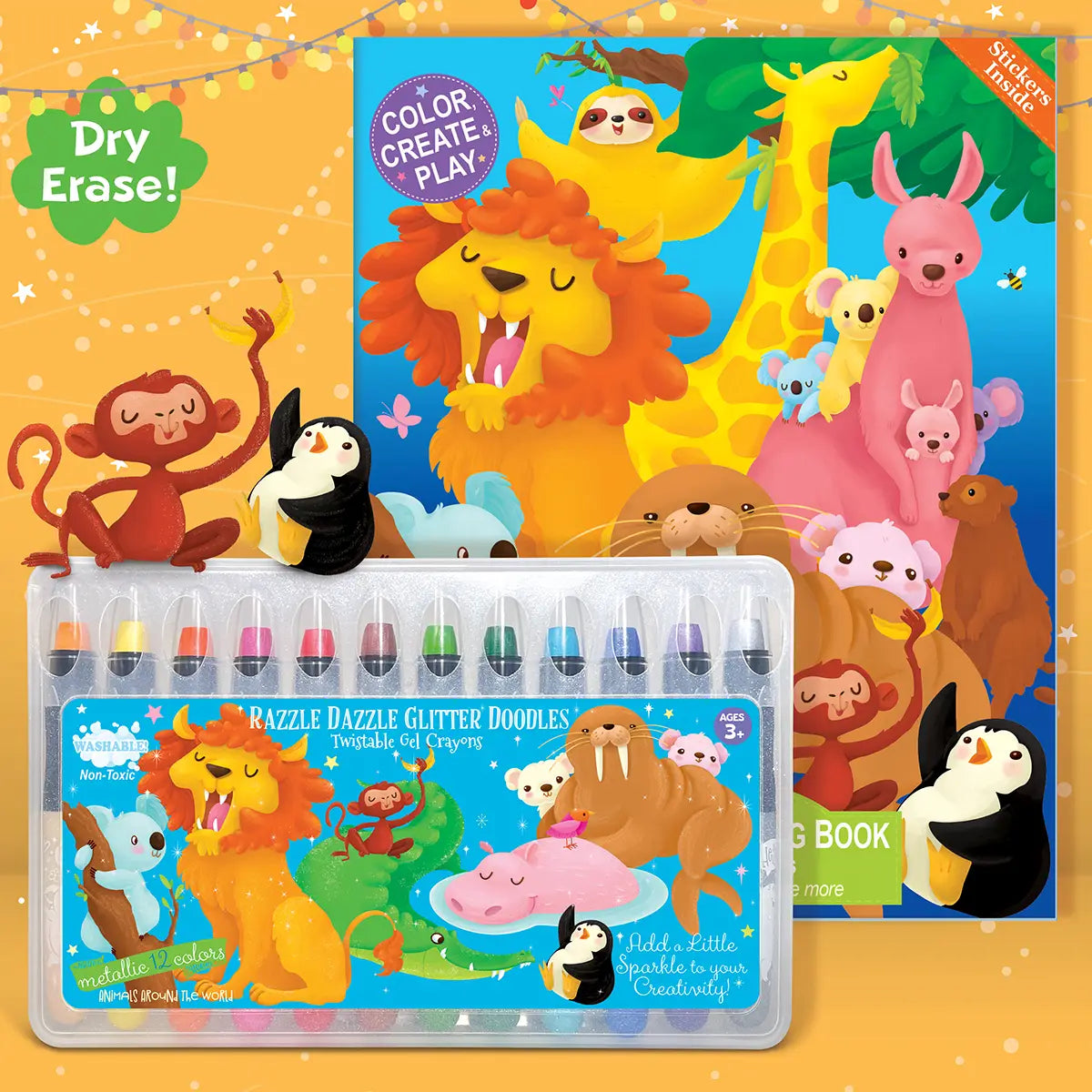 Glitter Animal Dry Erase Coloring Book & Crayon Gift Set