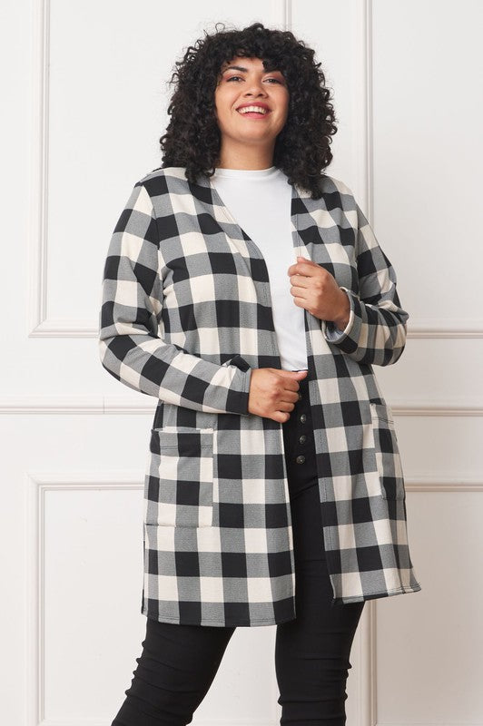 Long Buffalo Plaid Open Cardigan