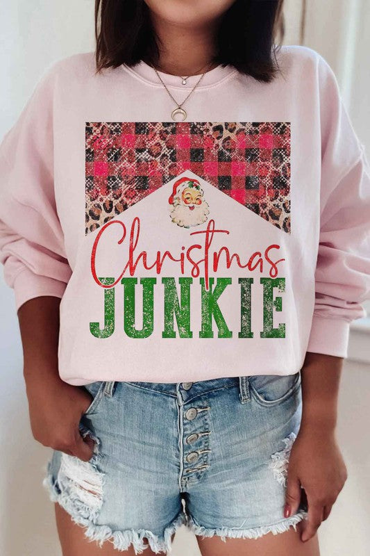 CHRISTMAS JUNKIE GRAPHIC PLUS SIZE SWEATSHIRT