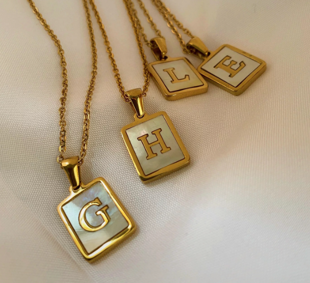 18K Gold Plated Initial Necklace - Womens