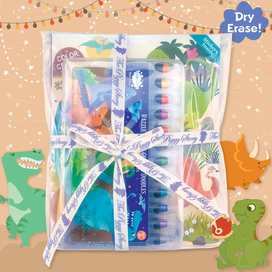 Glitter Dinosaur Dry Erase Coloring Book and Crayon Gift Set