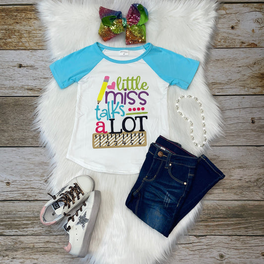 Back to School Raglan - Little Miss Talks A Lot