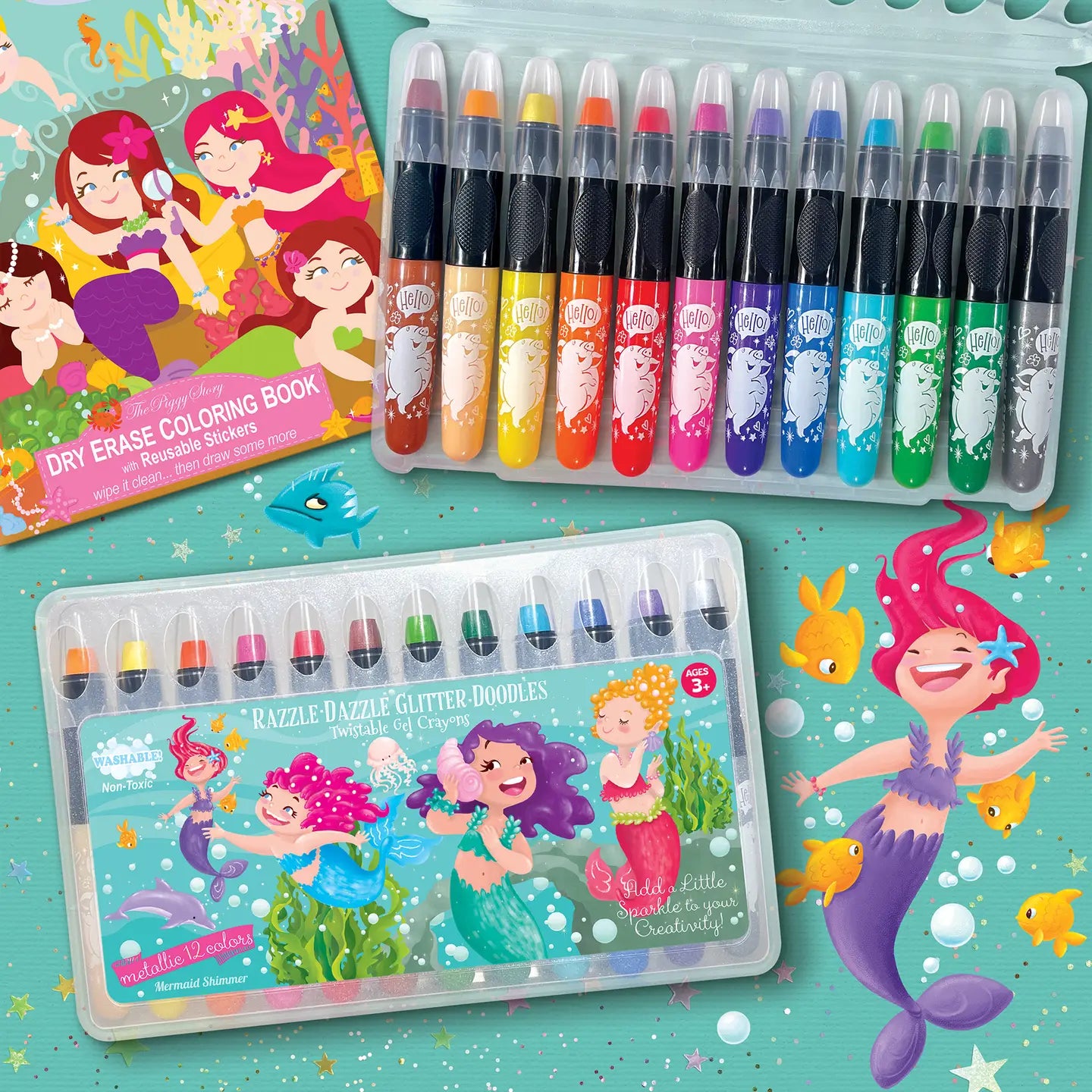 Glitter Mermaid Dry Erase Coloring Gift Set For Kids