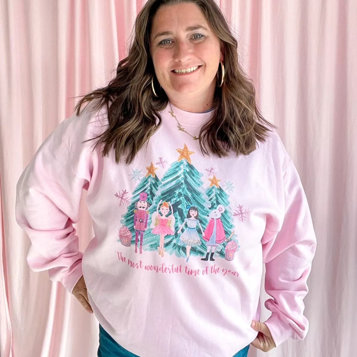 Christmas Themed - Nutcracker With Tree - Women's Light Pink Sweatshirt