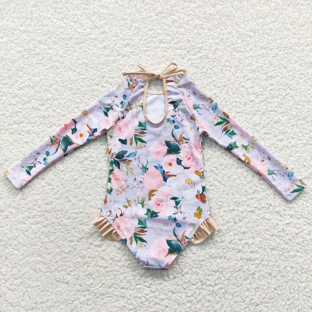 Copy of rts: Girls Long Sleeve Floral swims