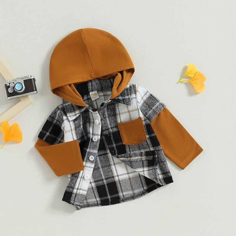 RTS: The Brady Hooded Plaid Onesie and Shirt
