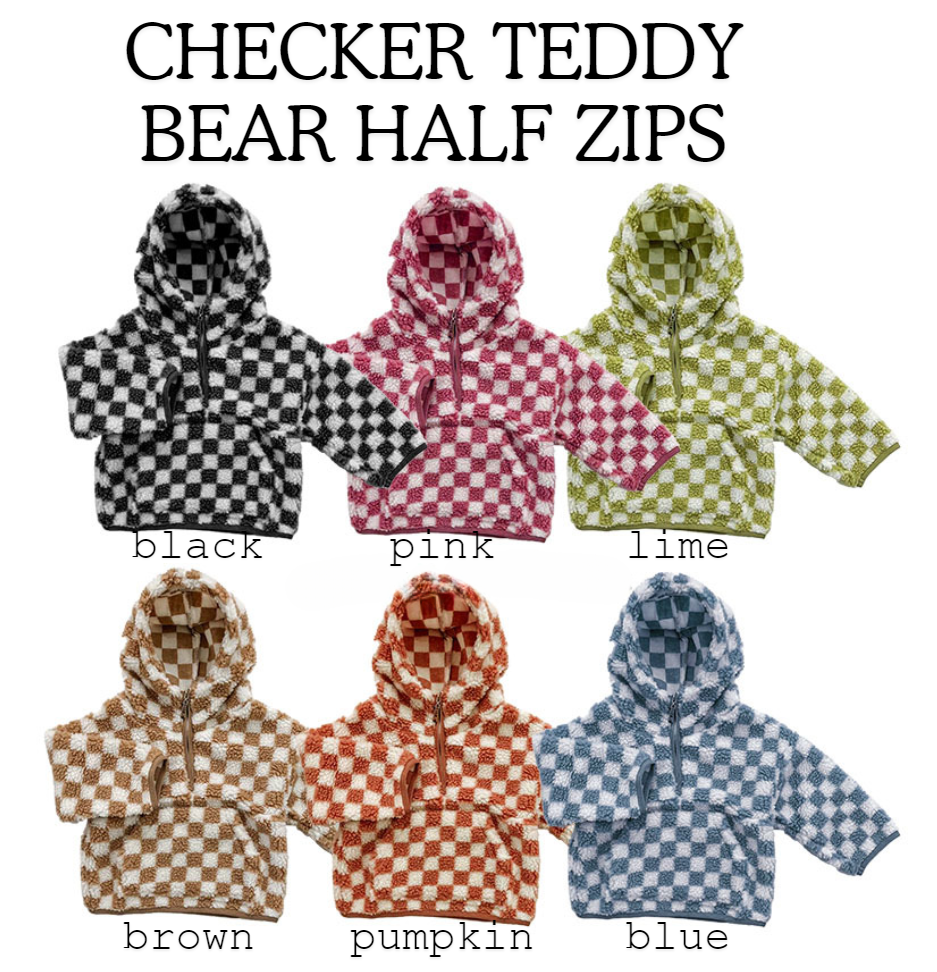 RTS: Checker Teddy Bear Half Zip-