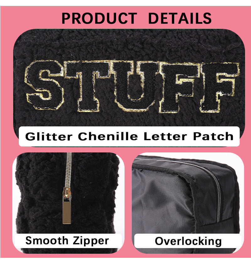 rts: Plush Chenille Letter Cosmetic Bag-