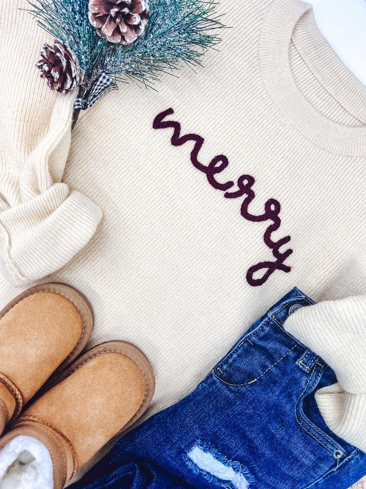 RTS: Rope Embroidered Merry Sweaters (adult and kid)!