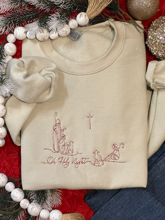 Oh Holy Night Embroidered Sweatshirt