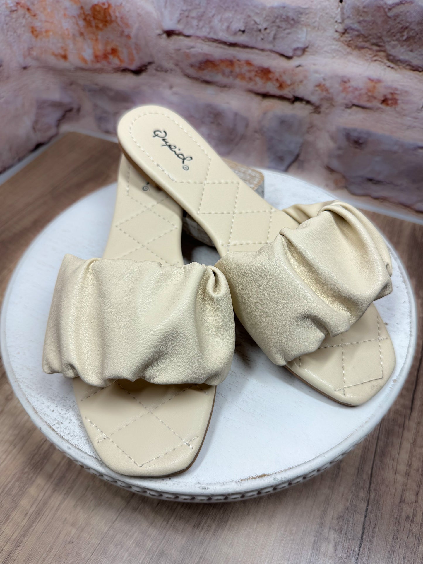 Hazel Ruched Sandal in Beige