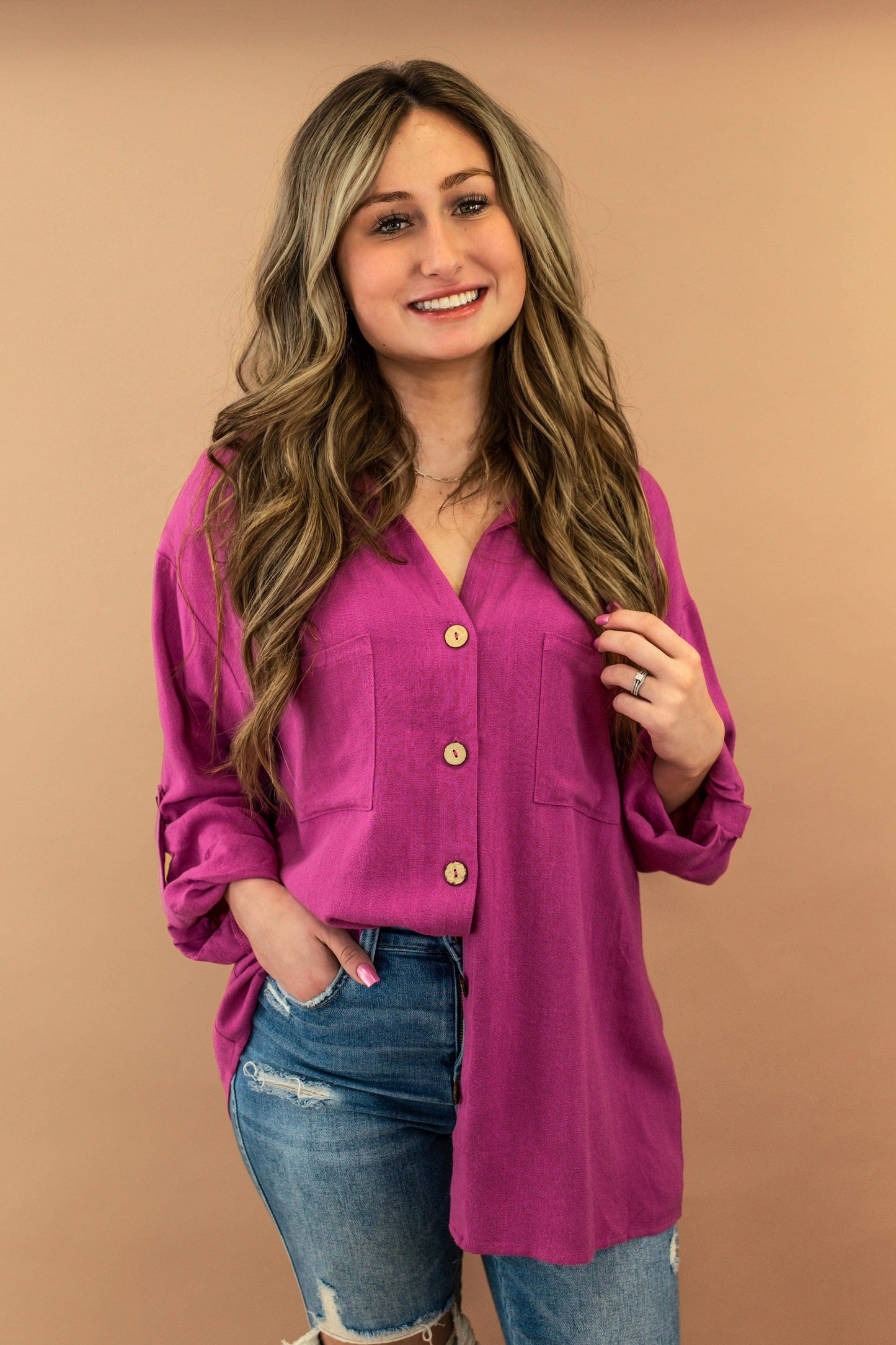 Madelyn Magenta Button Up