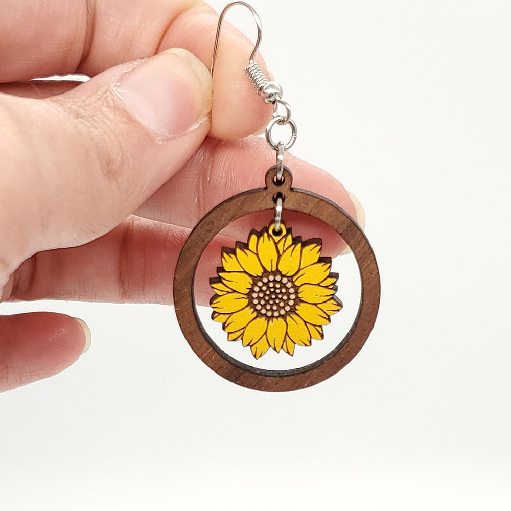 *RTS* Wooden Sunflower Earrings