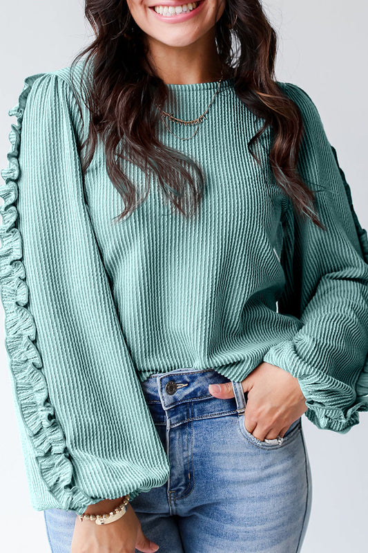 RTS: The Alice Ribbed & Ruffle Aqua Top-