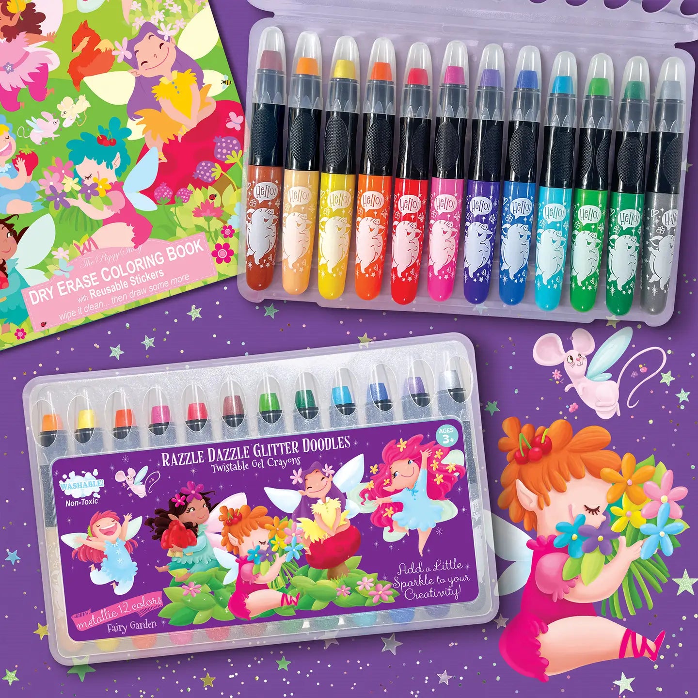 Glitter Fairy Dry Erase Coloring Book and Crayon Gift Set