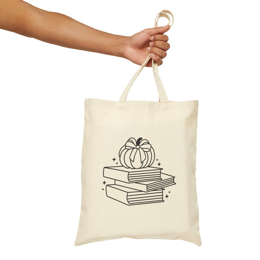 Books and Pumpkin Cotton Canvas Tote Bag