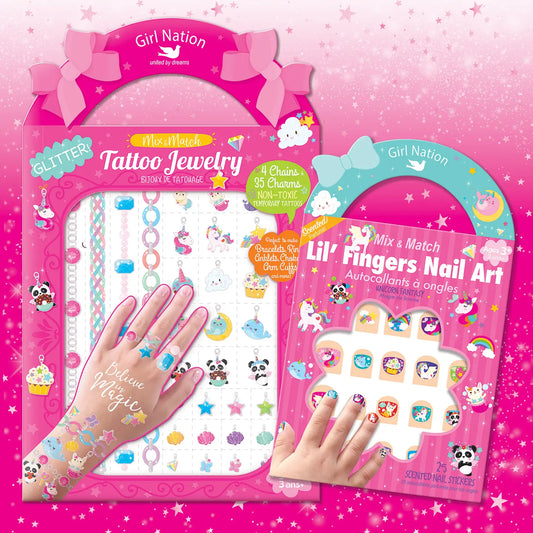 Tattoo Jewelry and Nail Sticker Gift Set- Unicorn Fantasy