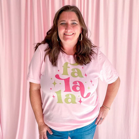 Christmas Themed - Fa La La - Light Pink Bella Canvas Tshirt - Women's Tshirts