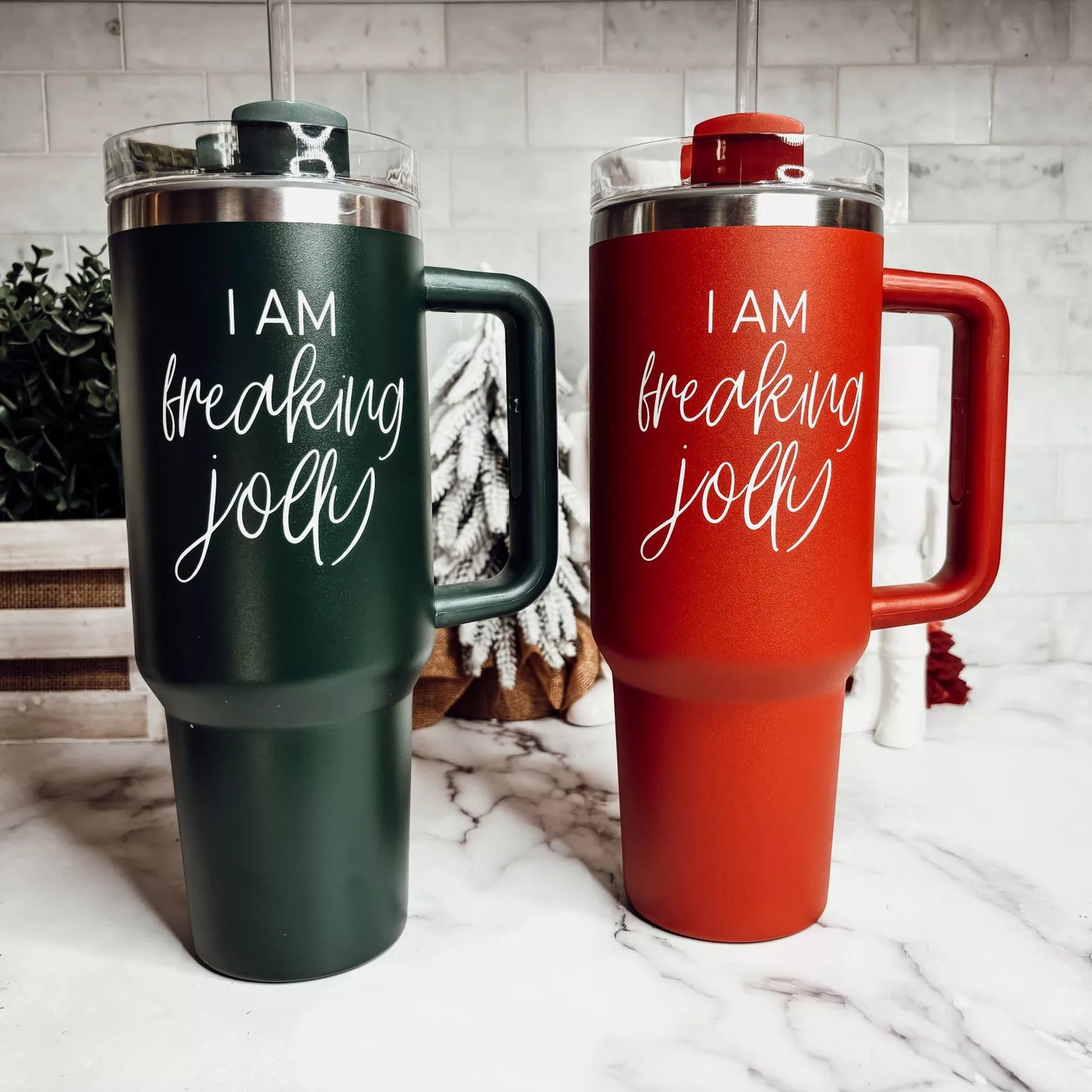 Funny Christmas Gifts for Parents, Holiday Travel Mugs, 40 oz Christmas Tumblers with Handle, Lid & Straw