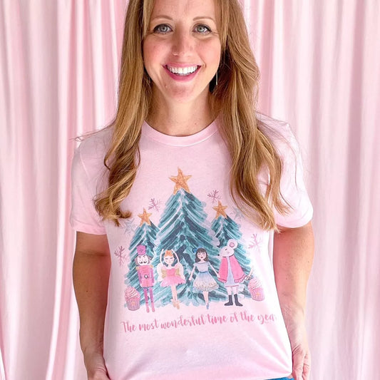 Christmas Themed - Nutcracker with Tree - Women's Light Pink Bella Canvas Shirt