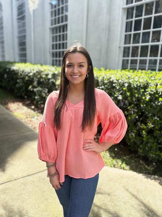 Pink Textured Babydoll Blouse March.