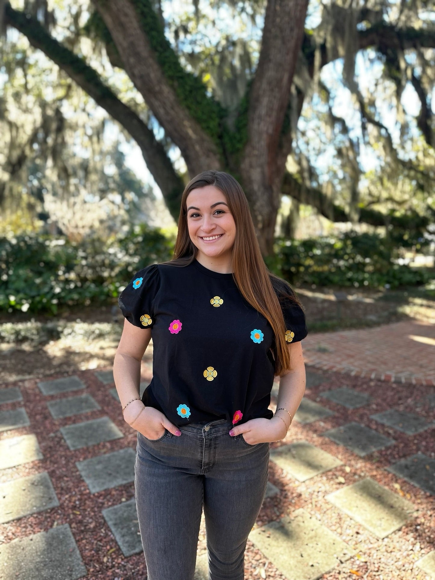 Black Embroidered Floral Top Feb.