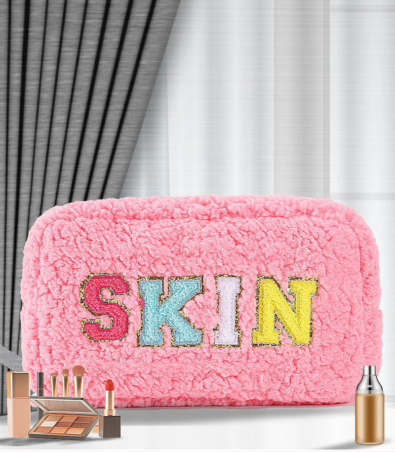 rts: Plush Chenille Letter Cosmetic Bag-