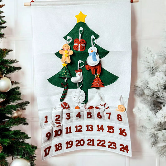 Hanging Christmas Advent Calendar With Pockets & Reusable + Handmade Cotton Plush Ornaments