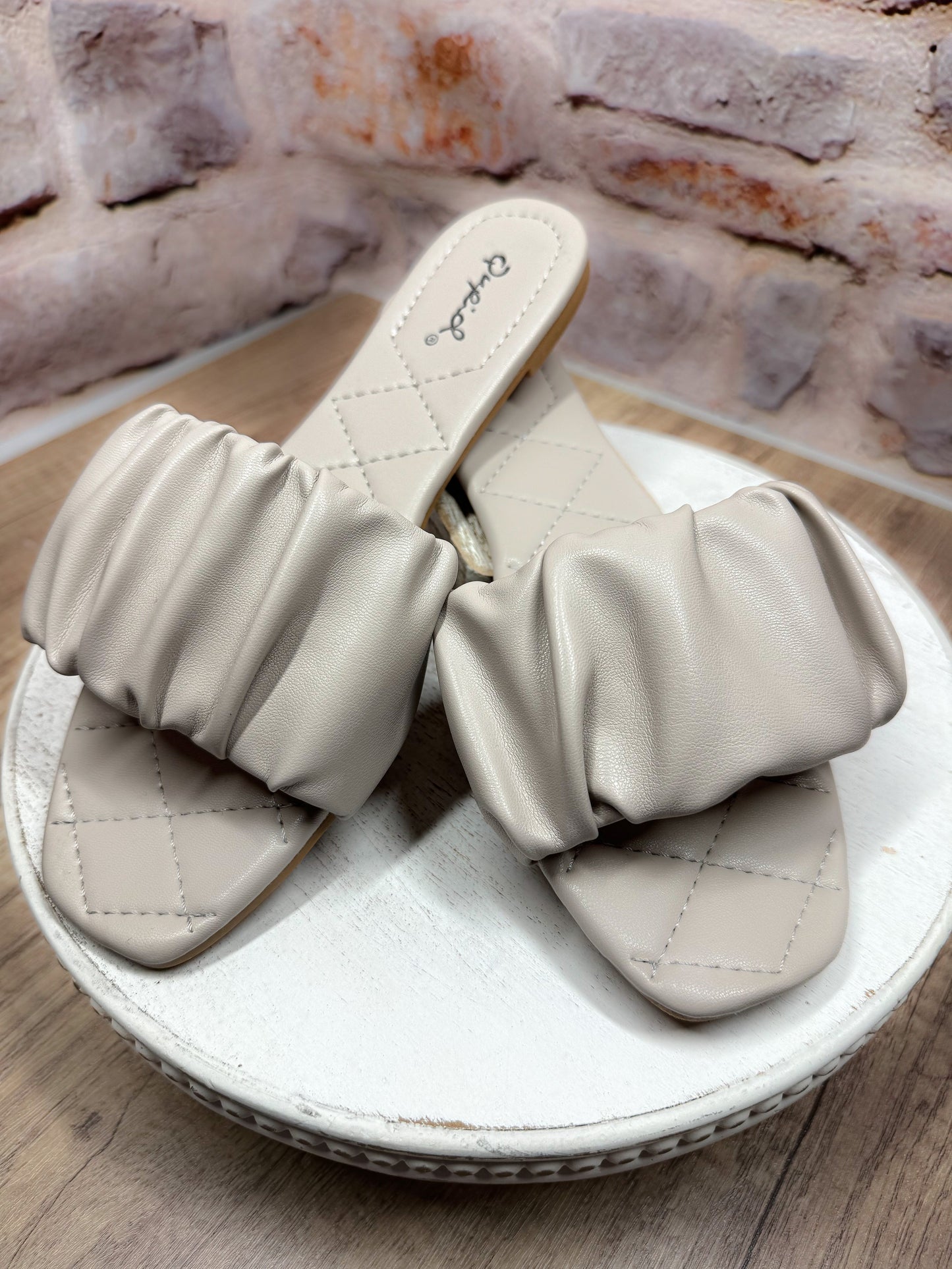 Hazel Ruched Sandal in Warm Grey