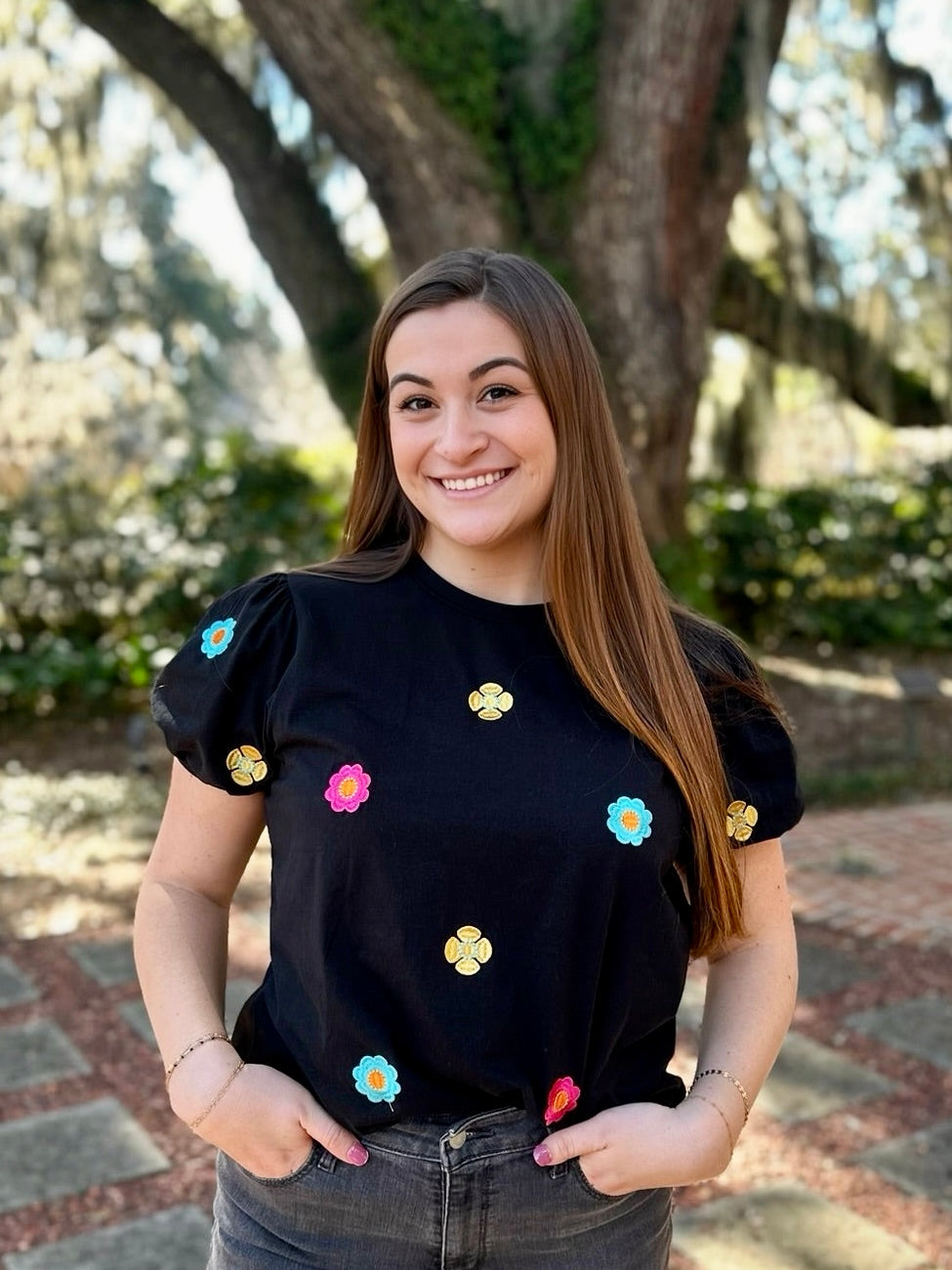 Black Embroidered Floral Top Feb.