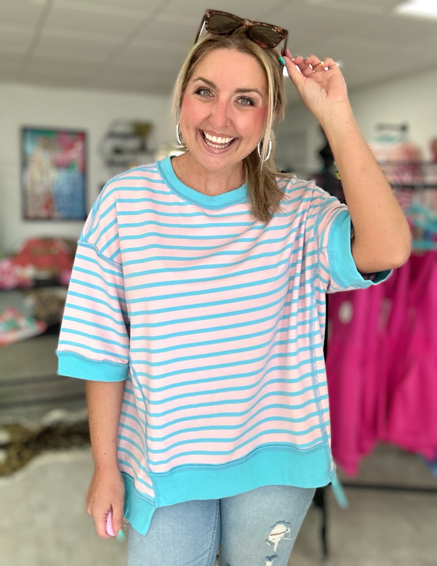 PREODER ENDS Fri 7/12 at 6 pm | seaside stripe top, pink