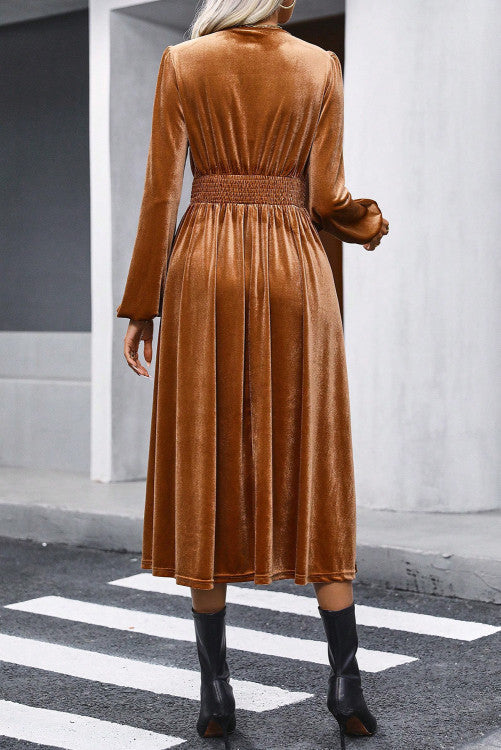 Camel Wrap Velvet Midi Dress Jan.