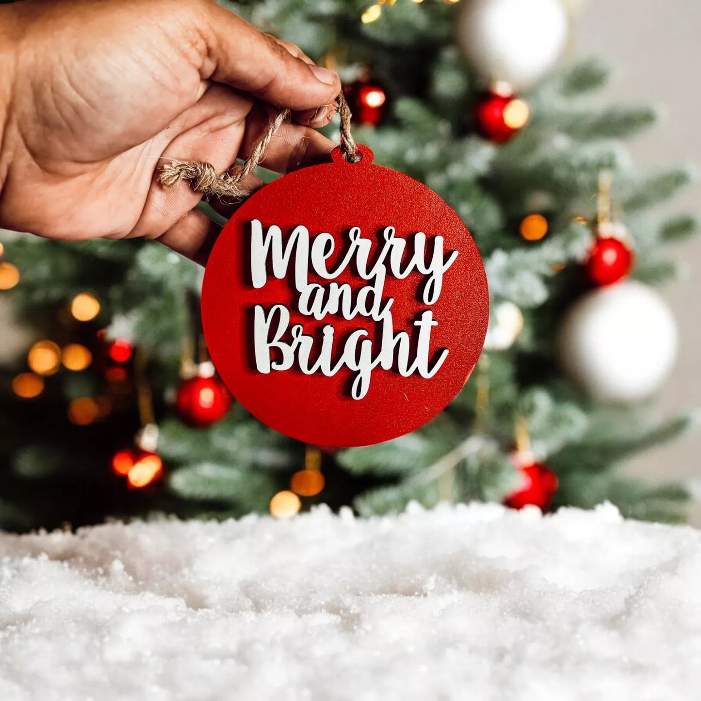 Merry and Bright Ornament + Hanging Christmas Wall Decoration Handmade | Christmas Tree Decor Modern