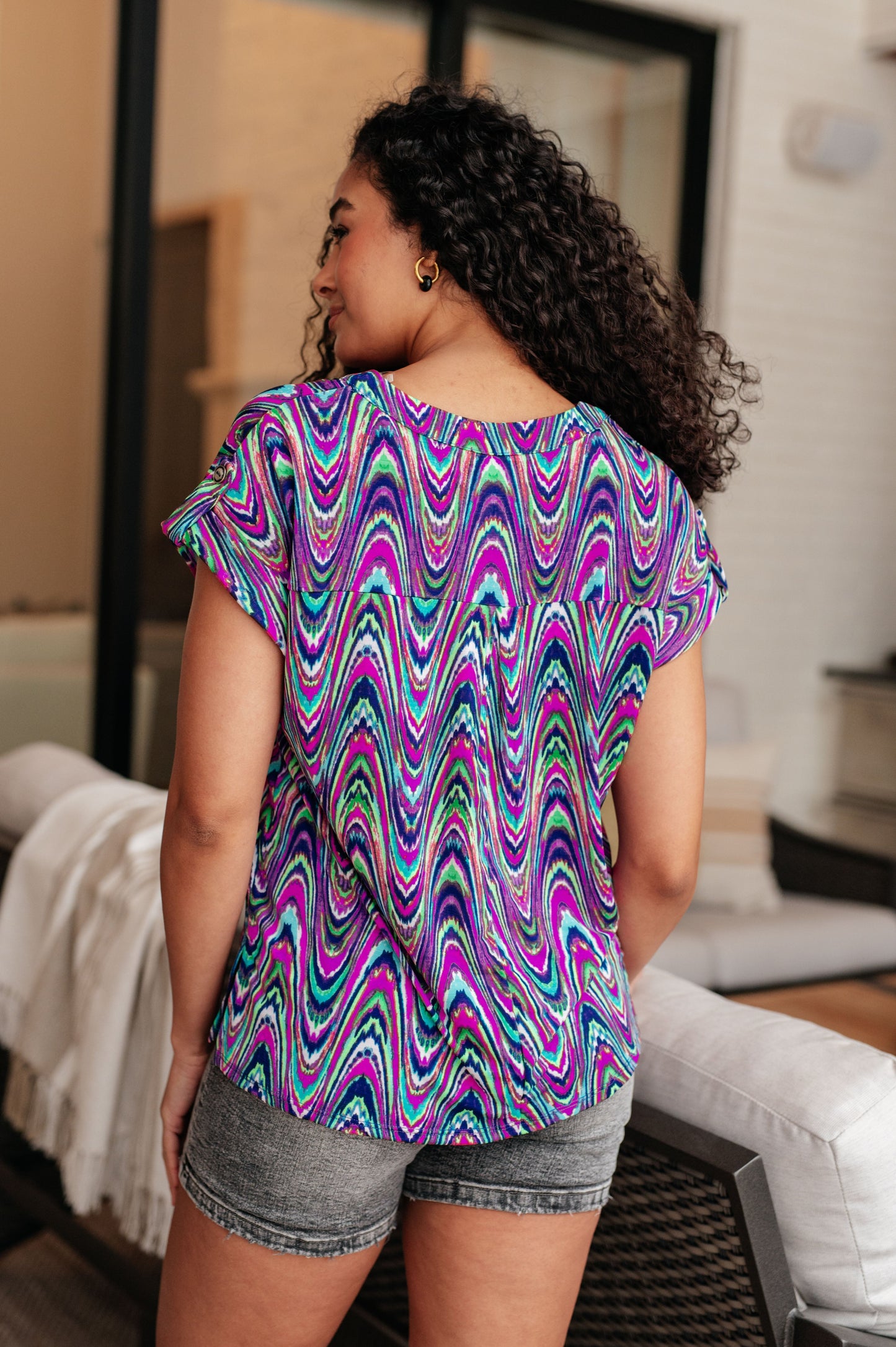 Lizzy Cap Sleeve Top in Purple Multi Marble