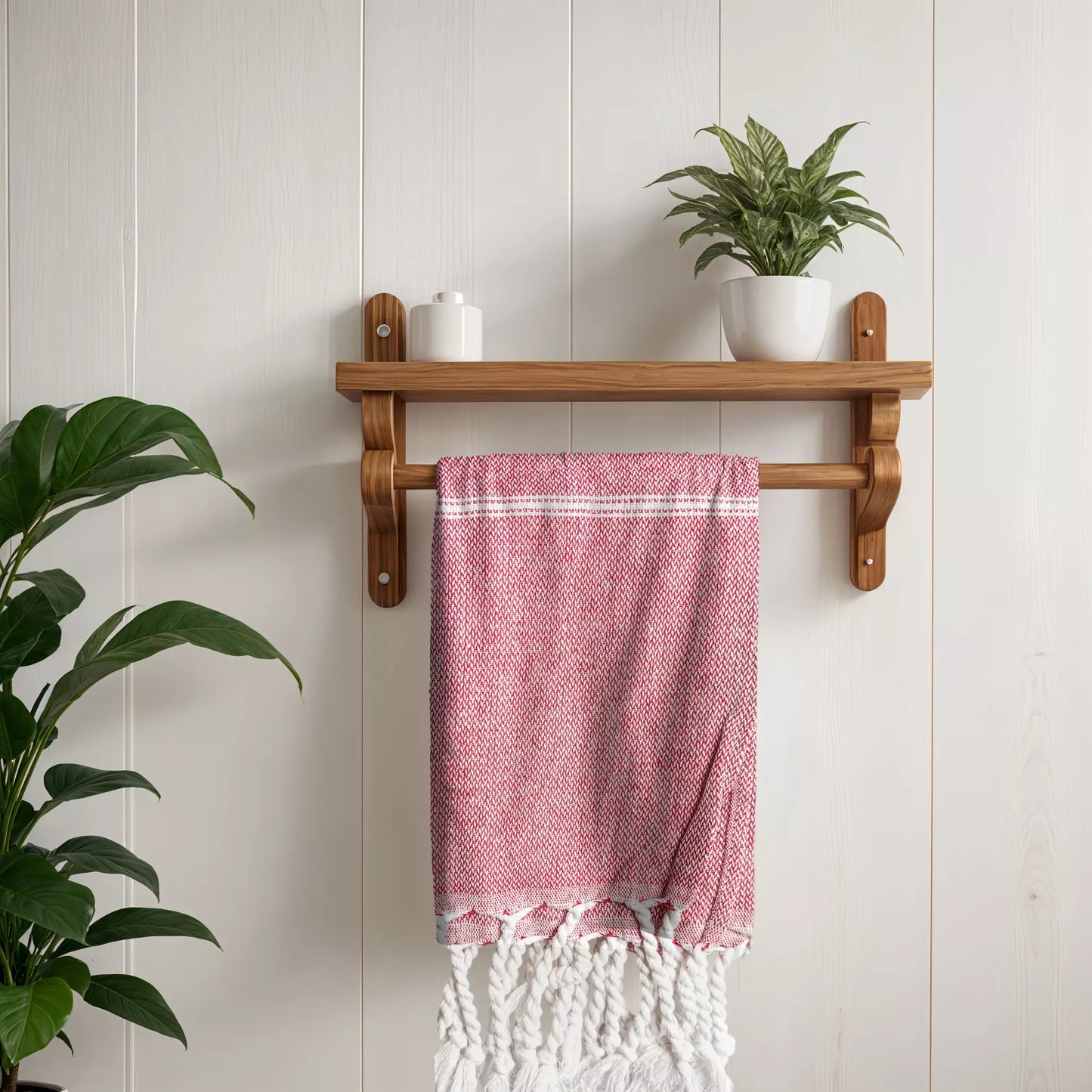 Christmas Tea Towels, Holiday Kitchen Towels, Red Dish Towel with Tassels, Cotton Towels for Christmas