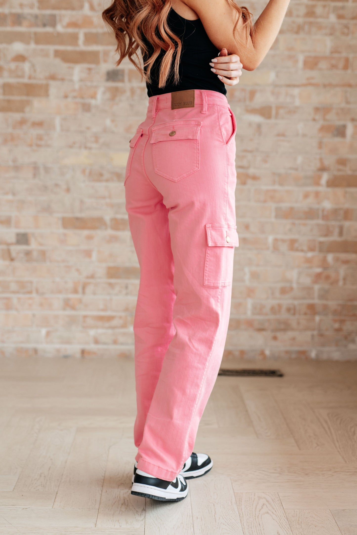 Peggy High Rise Cargo Straight Jeans in Pink