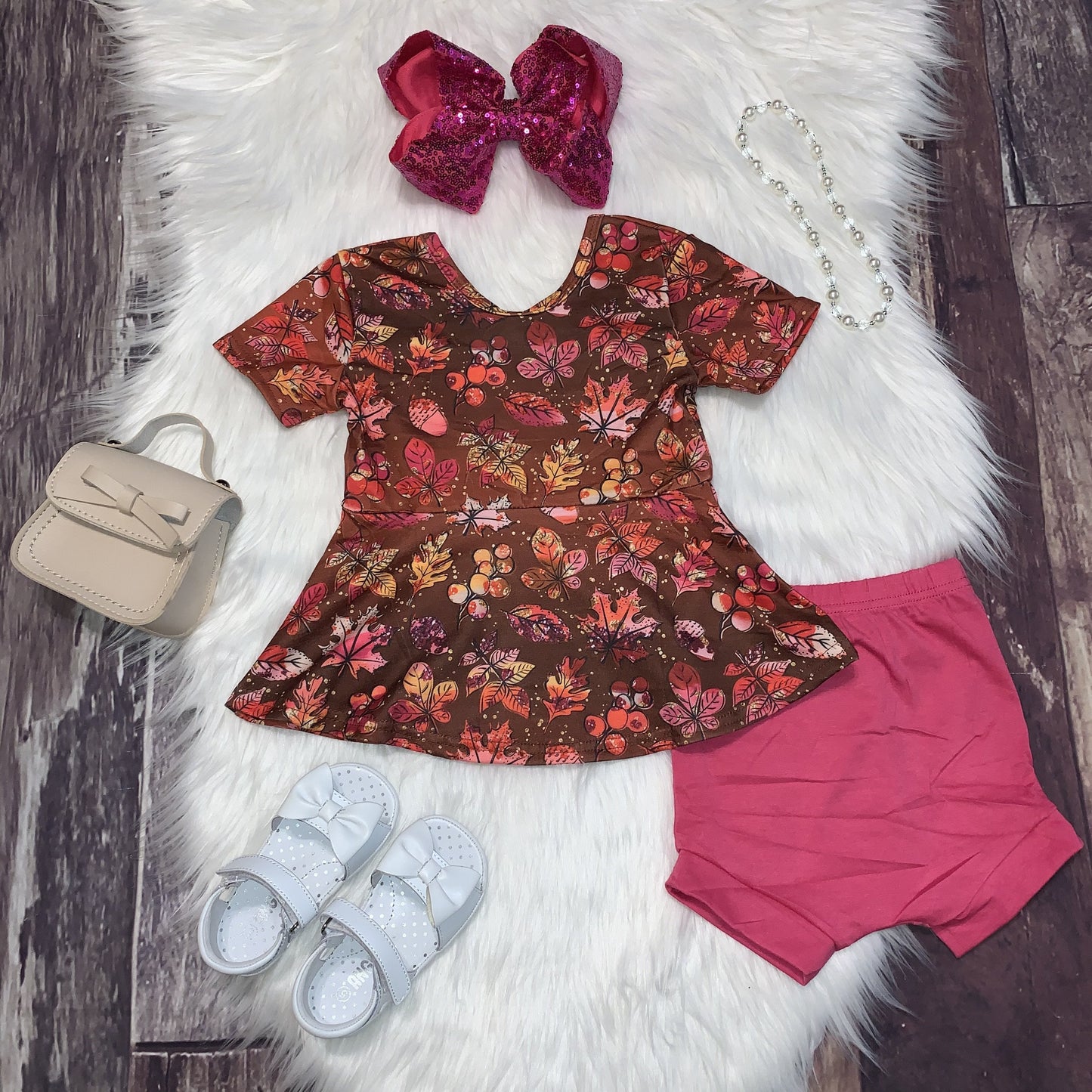 Fall Leaves Short Sleeve Peplum Set