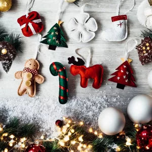 Hanging Christmas Advent Calendar With Pockets & Reusable + Handmade Cotton Plush Ornaments