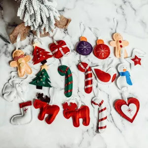 Hanging Christmas Advent Calendar With Pockets & Reusable + Handmade Cotton Plush Ornaments