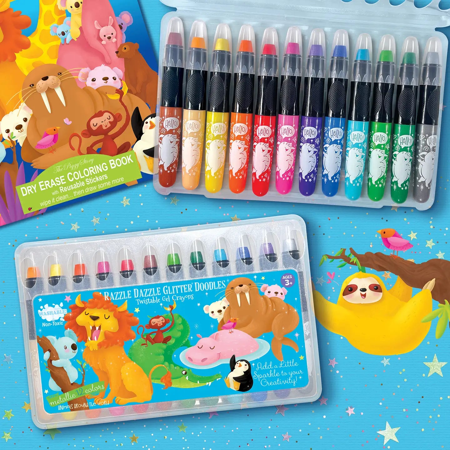 Glitter Animal Dry Erase Coloring Book & Crayon Gift Set